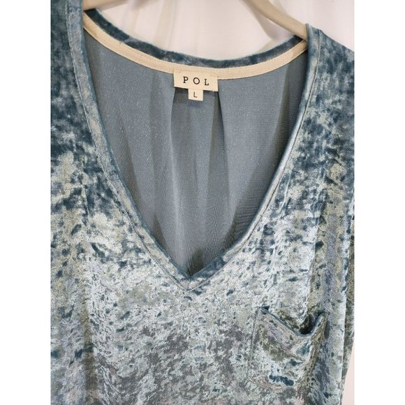 SOLD    POL LRG Ice blue Velvet Feel V Neck Top, Large short sleeve NWOT tunic - Picture 3 of 8